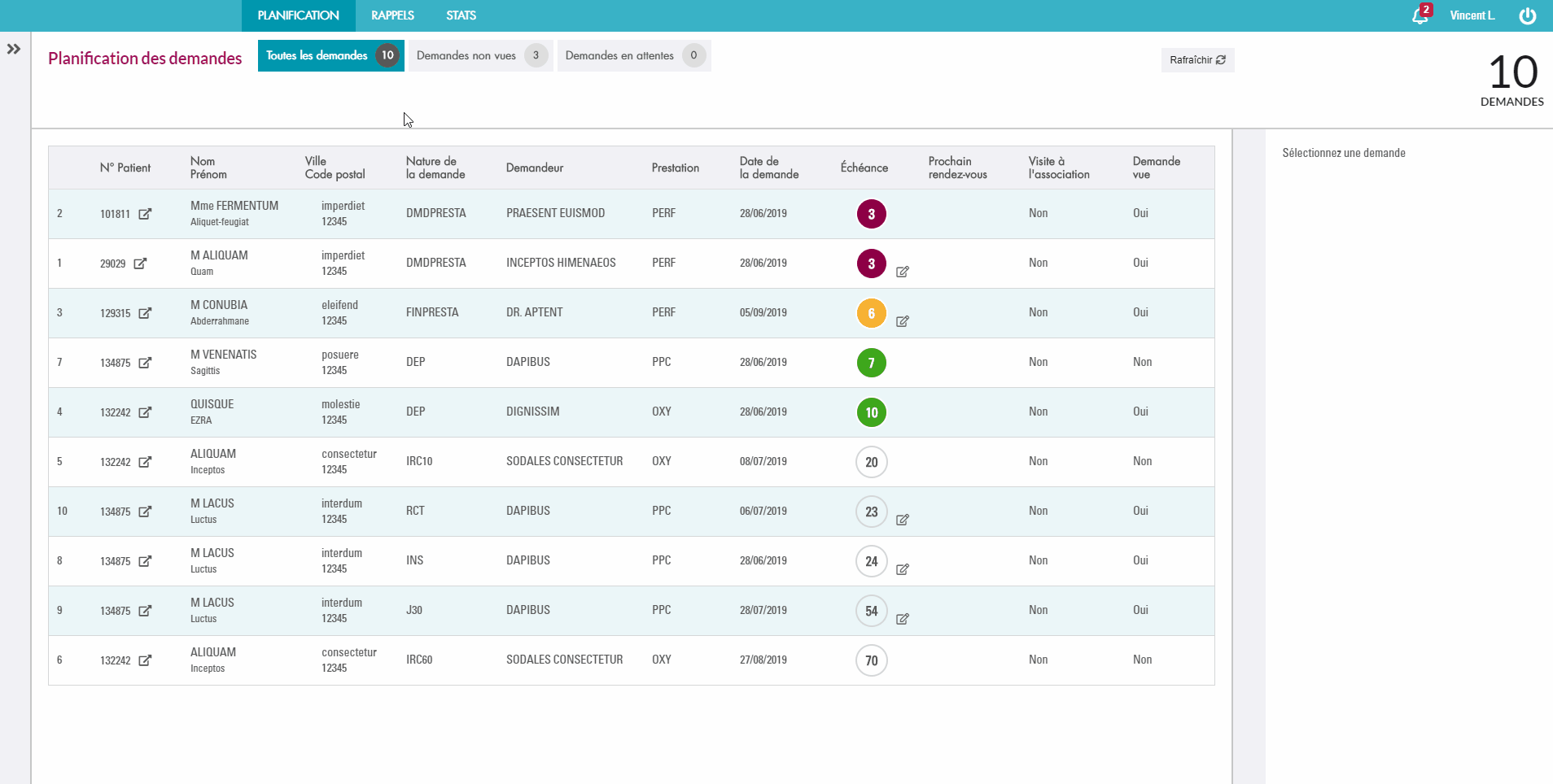 Filtres des demandes AIDE
