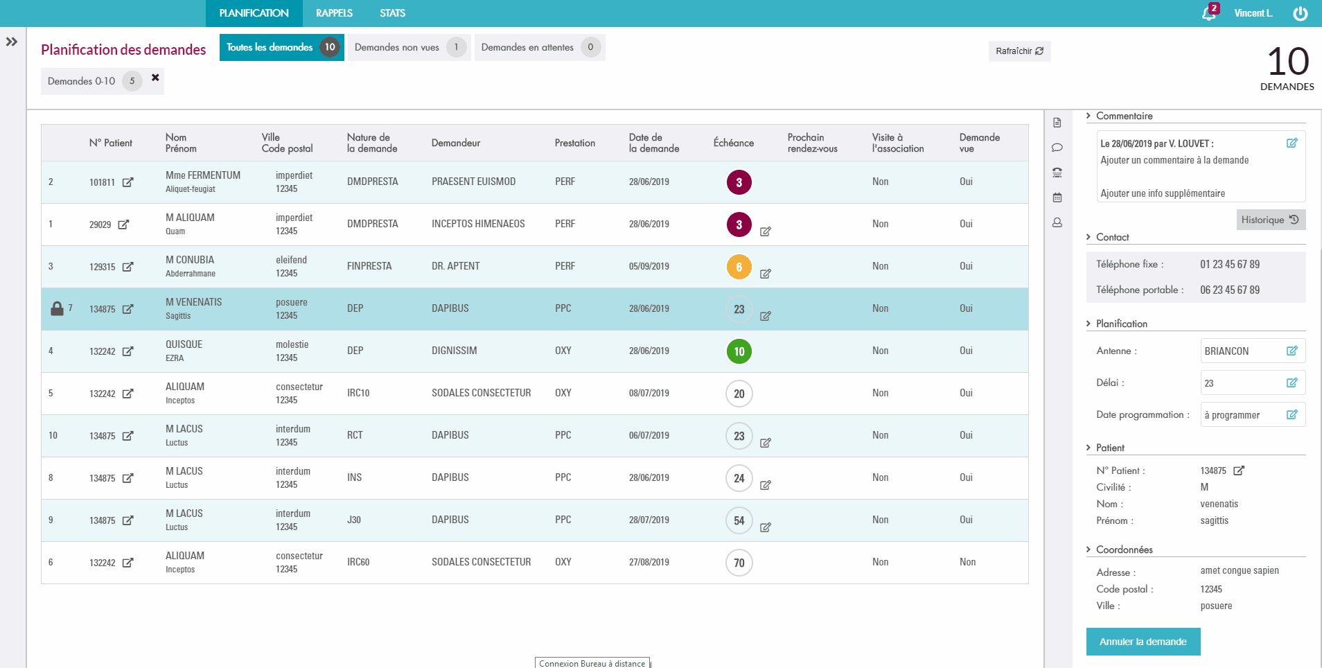 Programmation de l'intervention d'une demande AIDE